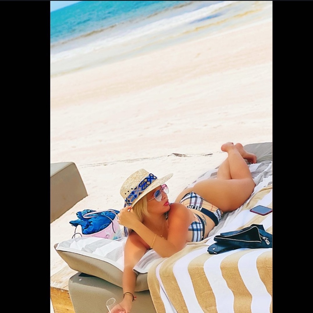 Burberry Tan and Black Check bathing suit